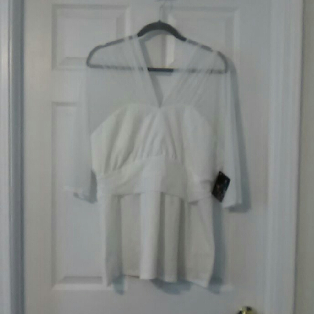 Sheer sleeve white blouse